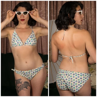 1950s Swimsuit - Rare Unique California Swim & Playwear Cotton Bikini in Novelty Dandy Lions Print! 