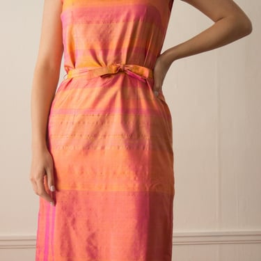 1960s Thai Design Sunset Silk Shift Dress 