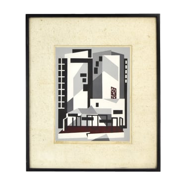 Vintage Midcentury Modern Architectural Geometric Abstract Screenprint Signed 