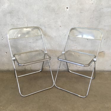Pair of Lucite & Chrome Plia Chairs by Giancarlo Piretti for Castelli Italy