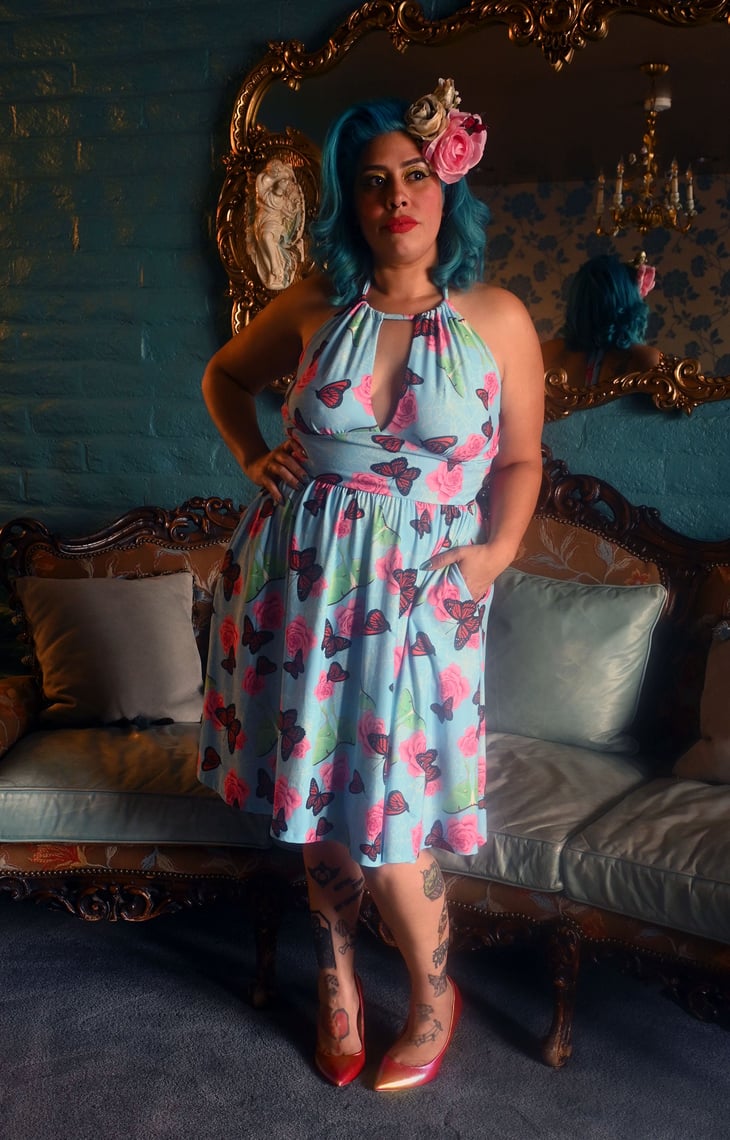 Vivian Convertible Halter Dress in Victorian Arboretum print Wax