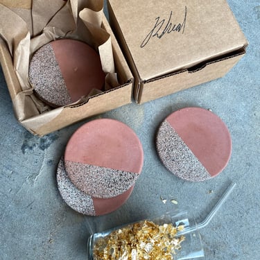 Limited Batch Burnt Sienna Concrete with Rock style Accent Coaster  (Set of Four) 