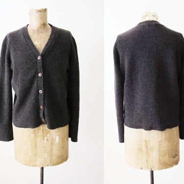 Vintage 2000s DKNY Espresso Brown Wool Blend Boucle Cardigan S - Y2K Women's V Neck Button Up Sweater - Minimalist Style 