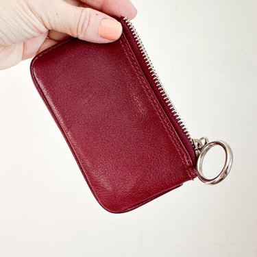 Vintage Oxblood Leather Coin Purse / Card Holder / Bag Charm 