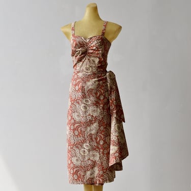 Vintage Tropical Floral Print Sarong Dress, Circa 1950s-60s