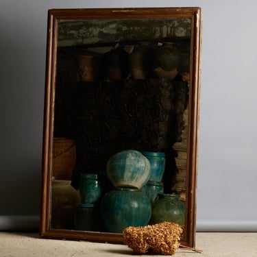 19th Century French Faux Bois Bistro Mirror with Original Mercury Glass