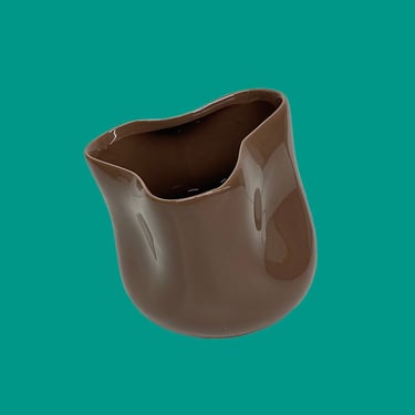 Vintage Planter Retro 1990s Contemporary + Brown Ceramic + Bent or Wavy + Modern Design + Home or Table Decor + Plant Display + Mini Vase 