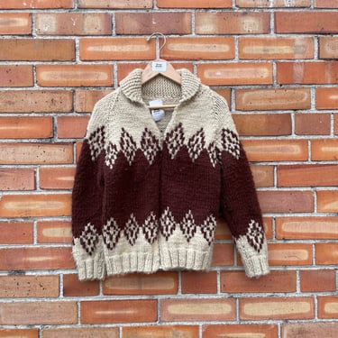 vintage 60s/70s kids cream and brown siwash 962 “icelandia” mary maxim knit cowichan / ~ 6 