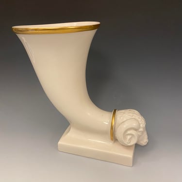 Vintage French Porcelain/Ram Horn Vase 