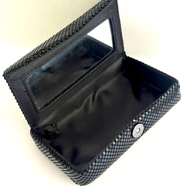 Black Mesh Makeup Bag, Small Mesh Bag, Black Makeup Bag, Mirror and Mesh Clutch, Black Mesh Evening Purse With Mirror, Black Metal Mesh 