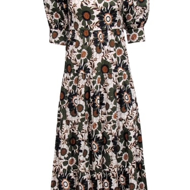 o.p.t - Ivory w/ Olive, Black, &amp; Orange Floral Detail Mid Maxi Dress Sz S
