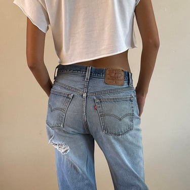 30 Levis 501 vintage faded jeans / vintage light stone wash faded worn in high waisted button fly boyfriend Levis 501 0193 jeans USA | 30 