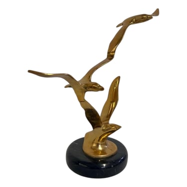 Free shipping within continental US -  Vintage Mid Century Modern Birds in Flight Sculpture Brass Marble C Jere Style 