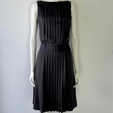 Martinique Silky Black Pleated Midi Dress with Bow Tie Back S / M 