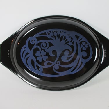 PYREX Midnight Bloom Baking Dish Lid for 1.5 qt Oval Casserole 043 Vintage 70s Promotional Art Nouveau Blue Floral Black Opal Cover LID ONLY 