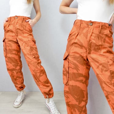 Unisex Vintage British Orange Camo Pants  Straight Leg Unisex Army - XS S M L 