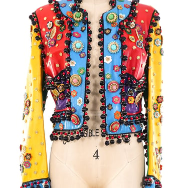Moschino Heavily Embellished Colorblock Leather Jacket