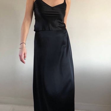 90s silk charmeuse maxi skirt / vintage black noir 100 silk charmeuse elegant minimalist long maxi skirt | Medium 