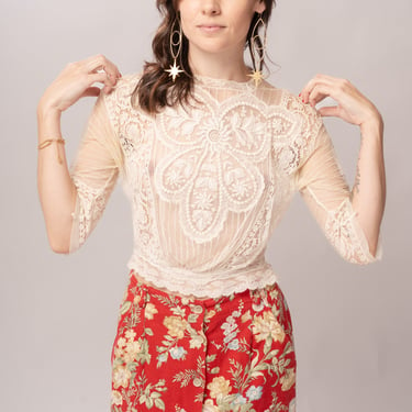 Edwardian Cream Floral Netted Lace Blouse