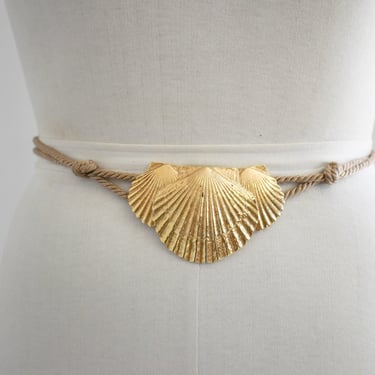 1980s Gold Seashell and Silk Cord Tie Belt 