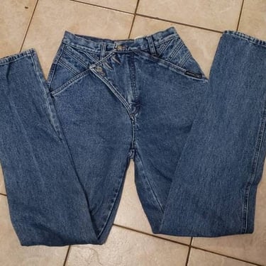 Vintage 90s High Rise Western Ethics Jeans Crossover Flap Med Wash  28W x34 TALL 