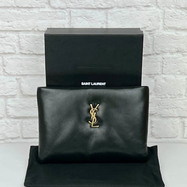 SAINT LAURENT Calypso Small Zip Pouch, New In Box, Black