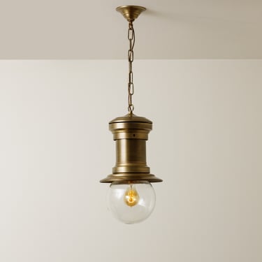 Clear Glass Globe - Vintage Style Pendant - Chain Pendant - Chandelier Lighting - Heavy Solid Brass - Farm House Decor 