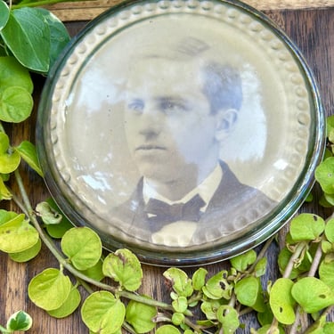 Antique Glass Dome Paperweight Portrait Victorian Edwardian Photo Photograph 