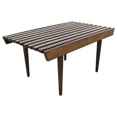 Mid-Century Danish Modern Walnut Slat Bench End/Side Table 