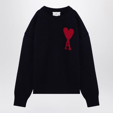 Ami Paris Night Blue Ami De Coeur Wool Jumper Men