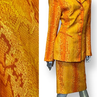 Vintage Chad Stevens Skirt Suit Snakeskin Print Orange Skirt and Blazer 