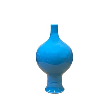Oriental Handmade Pastel Blue Porcelain Plain Small Mouth Vase ws2697E 