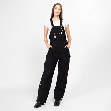 XS-Sm 90s Carhartt Black Insulated Overalls Unisex | Vintage Quilt Lined Workwear Jumpsuit 