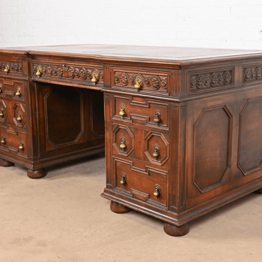 Kittinger English Tudor Carved Walnut Executive Desk, Circa 1920s