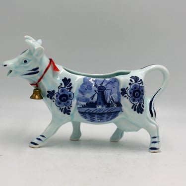 vintage DBL Hand painted Cow Creamer with Bell 