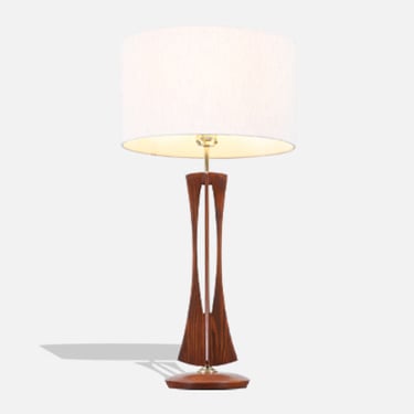 Mid-Century Modern Sculptural Walnut Wood Table Lamp