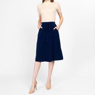 Small 70s Blue Corduroy Midi Wrap Skirt 25