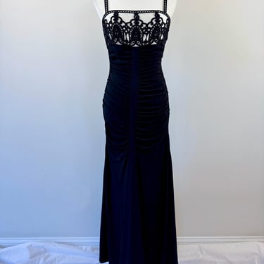 1990s Jessica McClintock Ruched Floor Length Gown 