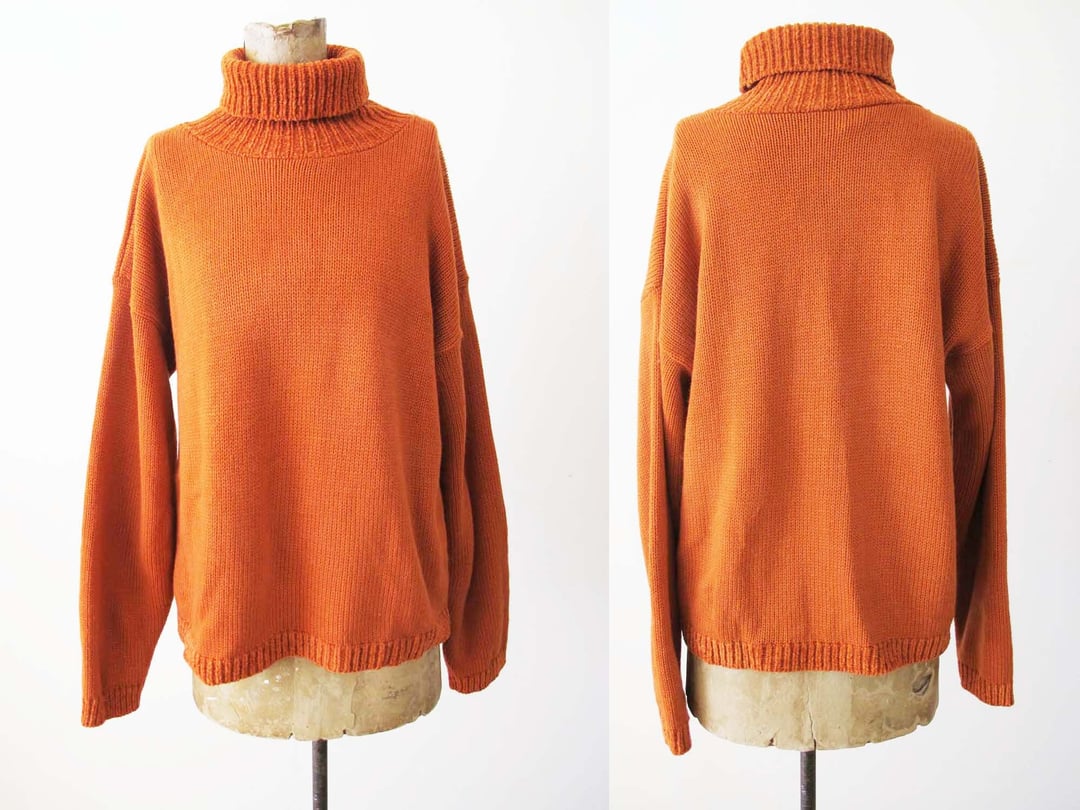 Gimbels Vintage Rustic Orange & store Multicolor Wool Turtleneck Sweater