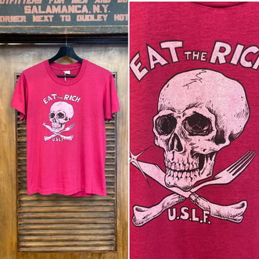 Vintage 1980’s “Eat the Rich” Punk Skull Pink Counterculture Political T-Shirt, Screen Stars, 50/50, U.S. Liberation Front, 80’s Tee Shirt 