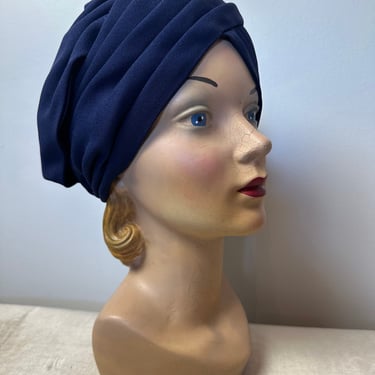 1940’s- 50’s Navy blue Turban style hat~ Dramatic layered dressy women’s hats Larger vintage size pinup style Old Hollywood vibe Mr Martin 