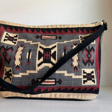Vintage 90s El Paso Saddle Co. Southwestern Cotton Tapestry Large Tote Bag 
