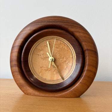 Vintage MCM Rosewood Burl Mantel Shelf Clock 