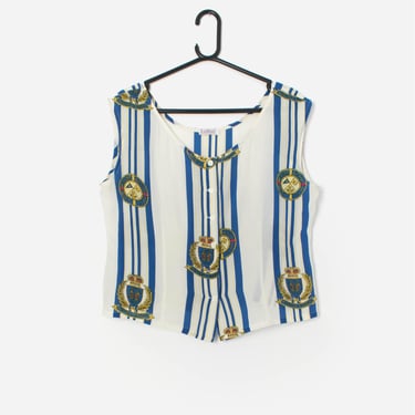 Vintage silk vest top with yacht club design - Medium / Large 