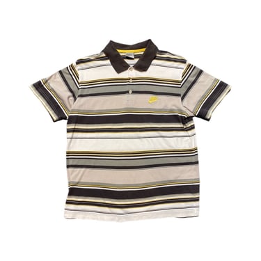 (L) Grey/Yellow Striped Nike Polo Shirt 081122 JF