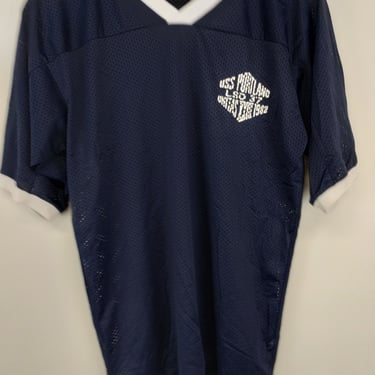 L 80s Artex USS Portland Naval Warm-Up Jersey Us Navy USN Military Usa Large Mesh Ringer 