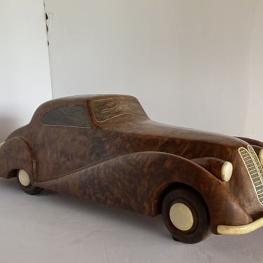 Large Hand Carved Rolls Royce Delahaye Burlwood, Ebony Car w/ Hidden Compartment 