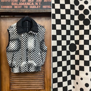 Vintage 1980’s “Mistral” Black x White Op Art Ski Vest Jacket, 80’s Checkers, 80’s Dot Matrix, Vintage Clothing 
