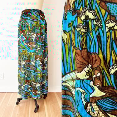Rescue Me! SIZE M 1970s Velvet Siren Vintage Maxi Skirt / Psychedelic 60s 70s Long Ankle Length Skirt The Compass Rose Sapphic 