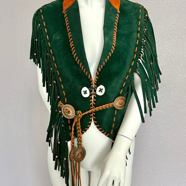 FABULOUS Leather Suede Fringe Vest Top, Belt, Cowgirl Chic, Rodeo Queen, Vintage Nashville Design 